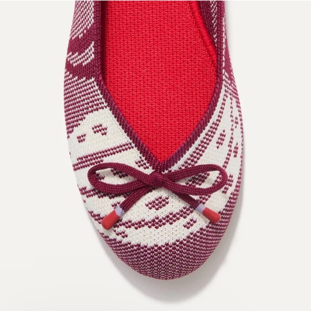 Rothy's Botanical Burgundy Bow Back Stripe Flats Red White Pattern Ballet Women - Picture 5 of 7